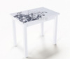 Стол кухонный раскладной Ажур белый со стеклом 16-305(узор)