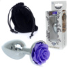 Анальна пробка з фіолетовою трояндою S «Jewellery silver plug rose purple» від Boss Series