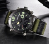 Прочные мужские наручные часы армейские хаки на тканевом ремешке, военный часы на руку с секундомером