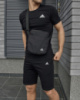 Чоловічий комплект футболка чорна Adidas + Шорти + Барсетка