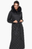 Куртка женская Braggart длинная зимняя с поясом и опушкой из кролика на капюшоне - 31012 цвет черный