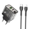 Сетевое зарядное устройство Hoco N34 USB/ Type-C QC PD 20W прозрачно-черное + кабель Type-C to Lightning