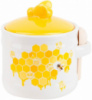 Керамическая банка-медовница с деревянной ложкой «Sweet Honey» 450мл, белая с желтым