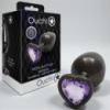 Металева анальна пробка чорна Heart Gem M із фіолетовим кристалом серця Ouch!