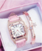 Женские часы Zexil  с розовым ремешком из экокожи + браслет