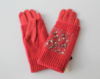 Женские теплые перчатки, вязка бусинами розовые
