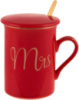 Кружка фарфоровая Coffee Prelude «Mrs» 380мл с крышкой и ложкой, красная