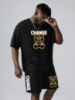 Комплект футболка та шорти чорного кольору з ДТФ принтом (оверсайз)