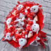 Великий червоний букет з білих плюшевих ведмедиків та цукерок Raffaello — подарунок для дівчини на 14 лютого і 8 Березня