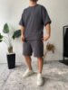 Комплект футболка шорти чоловічий стильний темно сірий літо весна