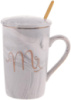 Кружка фарфоровая Coffee Prelude «Mr» 420мл с крышкой и ложкой, серый мрамор