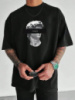 Футболка чорна з ДТФ принтом (оверсайз) | 57-325