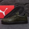 Мужские летние кожаные кеды Puma Green 12 перфорация олива