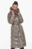 Куртка женская Braggart зимняя длинная с поясом и натуральным мехом на капюшоне - 56586 таупового цвета