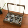 Шкатулка для хранения часов органайзер на 12 отделений деревянная с прозрачным окном,футляр органайзер для наручных часов