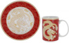 Чайная пара «Золотой Дракон на красном» кружка 500мл, тарелка Ø20см, фарфор