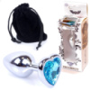 Анальна пробка з блакитним кристалом серце S «Jewellery silver heart plug light blue» від Boss Series