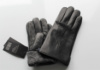 Мужские кожаные перчатки подкладка махра черные