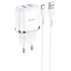 Комплект заряджання для телефону Hoco N4 (2USB/2.4A) + Type-C (Білий) - купити в SmartEra.ua