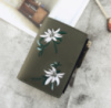 Женский мини кошелек с вышивкой цветочками, маленький портмоне клатч вышивка Зеленый