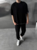 Оверсайз штани Baza чорні + оверсайз футболка чорна з білими швами RD450/RD452