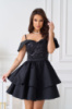 Коктейльна Сукня Атлас Паєтка Відкриті Плечі 25023 Чорна