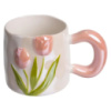 Новогодняя фарфоровая чашка для чая и кофе «Нежный Тюльпан» с 3D декором 400 мл, праздничная кружка чашка на подарок Розовый FM-40A