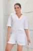 Лляний костюм з шортами «Jade» оптом | Батал | Розпродаж моделі Білий, 50-52