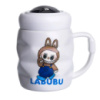 Чашка фарфоровая с крышкой Labubu 400 (мл) подарочная кружка прикольная чашка для детей на подарок Белый с синим FM-54A