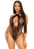 Кружевное тедди Leg Avenue Lace and net halter teddy One size Black, глубокий вырез, халтер