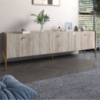 Тумба под телевизор на 3 ящика LION Wood с золотыми ножками 160х65х40 см Дуб Сонома (LION-042994)