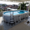 Intex 26798 (610×305×122 см) каркасний басейн Prism Frame Pool сірий овальний з фільтр насосом, сходами, тентом та підст