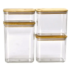 Банки для сыпучих продуктов набор из 4 шт пластиковые с бамбуковыми крышками 0.7 л /1.7 л /2.7 л /3.7 л HP-1301