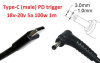 Кабель-переходник триггер PD 18-20v Type-C (max 5a, 100w) на 3.0x1.0(0.9/1.1)mm 1m з USB Type-C (male) Power Delivery PD тригер (A class) 1 день гар.