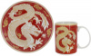 Чайная фарфоровая пара «Золотой Дракон на красном» кружка 500мл, тарелка Ø20см