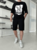 Комплект футболка та шорти ДТФ (петля оверсайз) - Чорний - 53-197