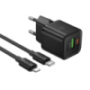 Сетевое зарядное устройство Hoco N65 USB/ Type-C PD QC black + кабель Type-C to Lightning