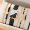 Женские часы Soki с черным ремешком из экокожи + набор бижутерии