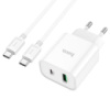 Мережевий зарядний пристрій з кабелем HOCO C80A Plus Rapido PD20W+QC3.0 charger set(Type-C to Type-C) White (6931474779908)