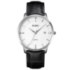 Чоловічий годинник Skmei 1801LSIWT Silver-Black White Leather класичний зі шкіряним ремінцем