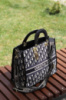 CHRISTIAN DIOR Book Tote Black and White Macro Houndstooth Embroidery