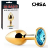 Маленькая золотая анальная пробка с кристаллом  Hi-Basic «Gold Blue Gem Anal Plug S» от Chisa