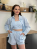 Костюм женский летний тройка рубкашка с майкой и шорты Fashion 6931 20580 голубой