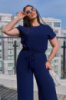 Літній жіночий костюм із жатки «Oasis» оптом | Норма | Розпродаж моделі Темно-синій, 46-48