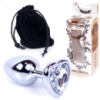 Анальна пробка із прозорим кристалом серце S «Jewellery silver heart plug clear» від Boss Series
