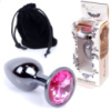 Анальна пробка з рожевим кристалом S «Jewellery dark silver plug pink» від Boss Series