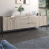 Тумба под телевизор с ящиками LION Wood с черными ножками 160х65х40 см Дуб Сонома (LION-043129)