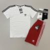 Женский летний спортивный костюм футболка-шорты Adidas бело-красный
