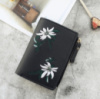 Женский мини кошелек с вышивкой цветочками, маленький портмоне клатч вышивка Черный