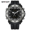 Чоловічий спортивний годинник Sanda 6029 Black-Silver з комбінованим циферблатом та підсвічуванням